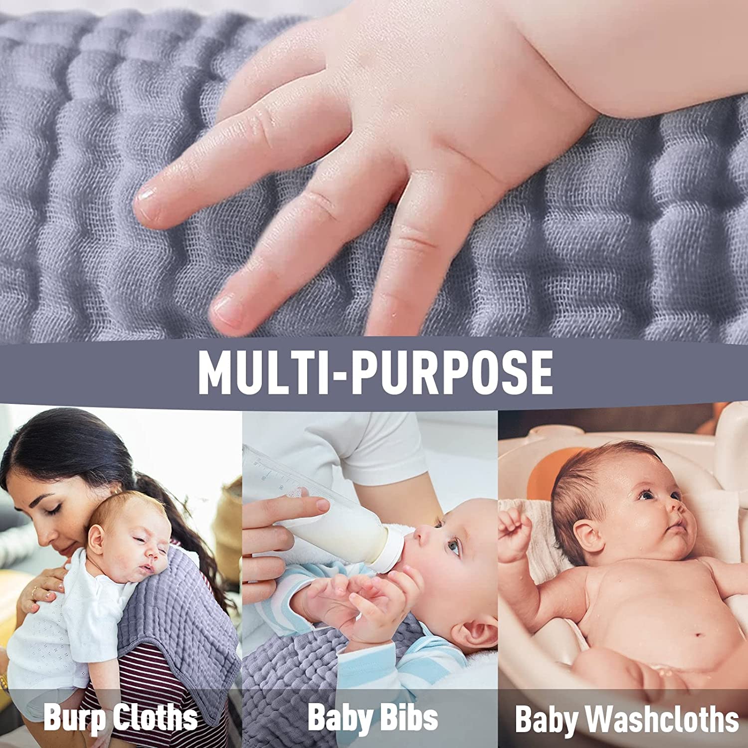 Yoofoss Muslin Burp Cloths for Baby 10 Pack 100% Cotton Baby Washcloths for Boys Girls Large 20''X10'' Super Soft and Absorbent White - Image 3